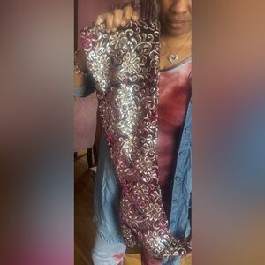 Over-the-Knee Metallic Floral Embellished Boots - Wine